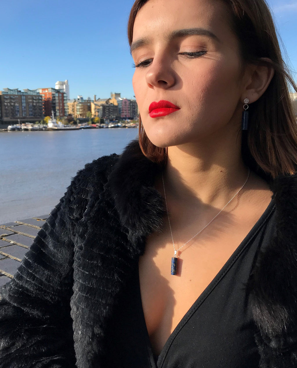 Lapis Lazuli Necklace, Lapis Lazuli Pendant, Sterling Silver Necklace, Gemstone Pendant Necklace | by nlanlaVictory