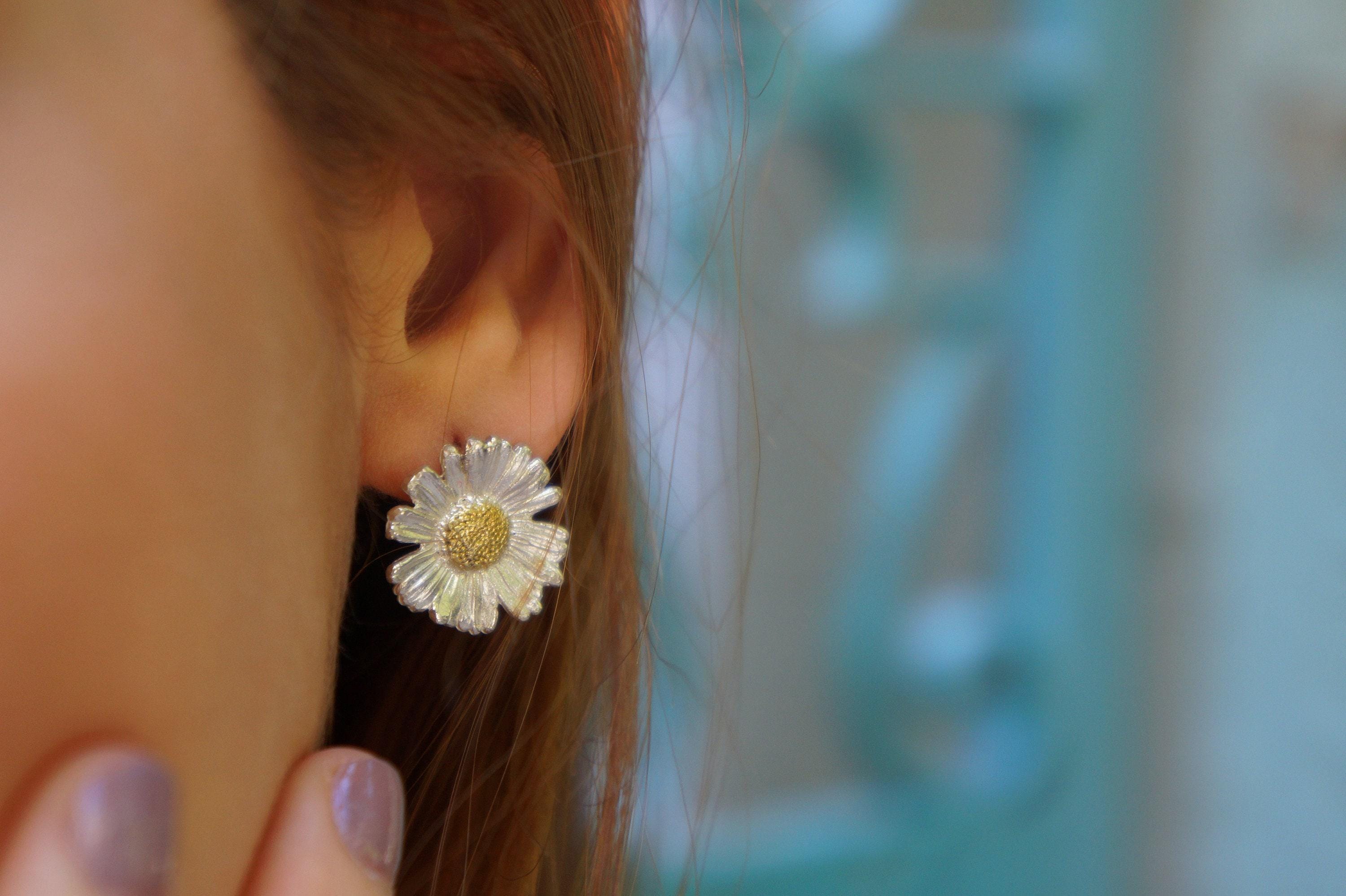Botanical Sterling Silver Earrings, Real Daisy Flowers (Stud or Dangle)