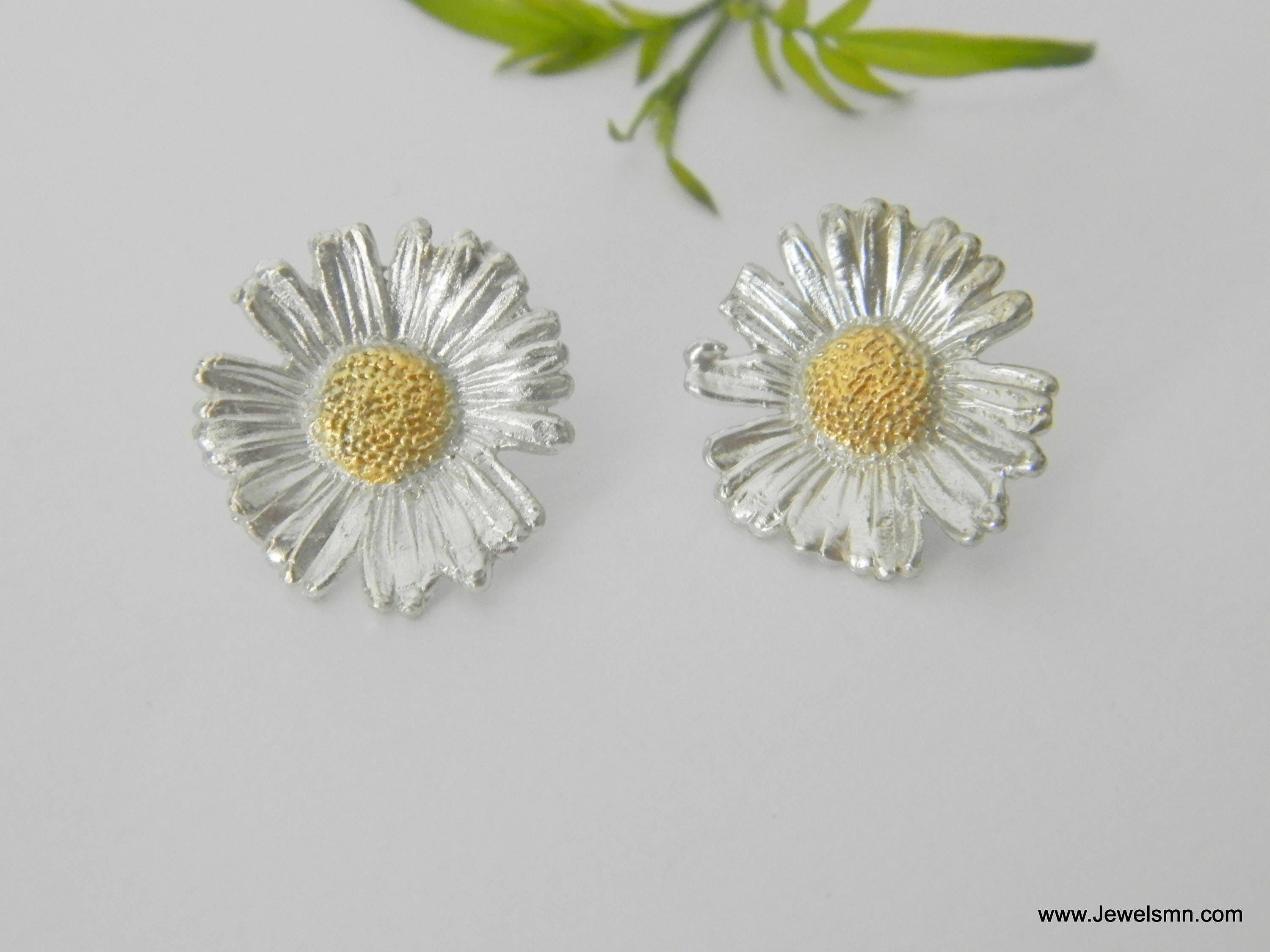 Botanical Sterling Silver Earrings, Real Daisy Flowers (Stud or Dangle)
